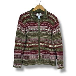 Tiara International Womens M Fair Isle Zip Front Sweater Cardigan Vintage Nordic